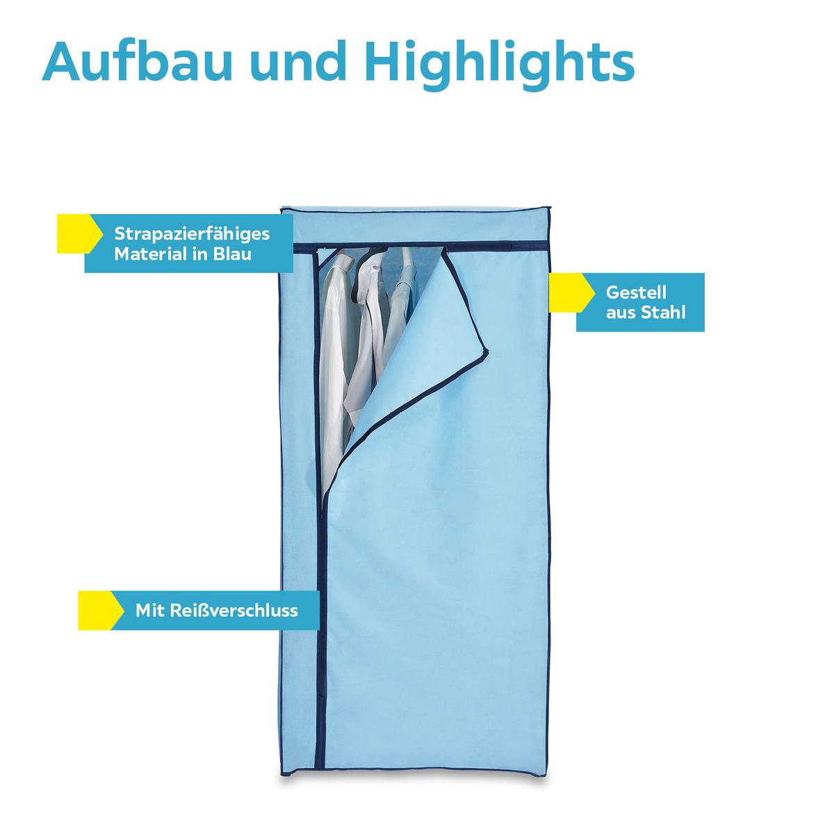 Stoffschrank Mit Metallgestell B: 75 Cm Fancy, Blau - Blau/Schwarz, MODERN, Textil/Metall (75/160/50cm)