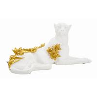 Skulptur Leopard White/Gold B: 53 cm - Goldfarben/Weiß, Basics, Kunststoff (53/24/21.5cm)