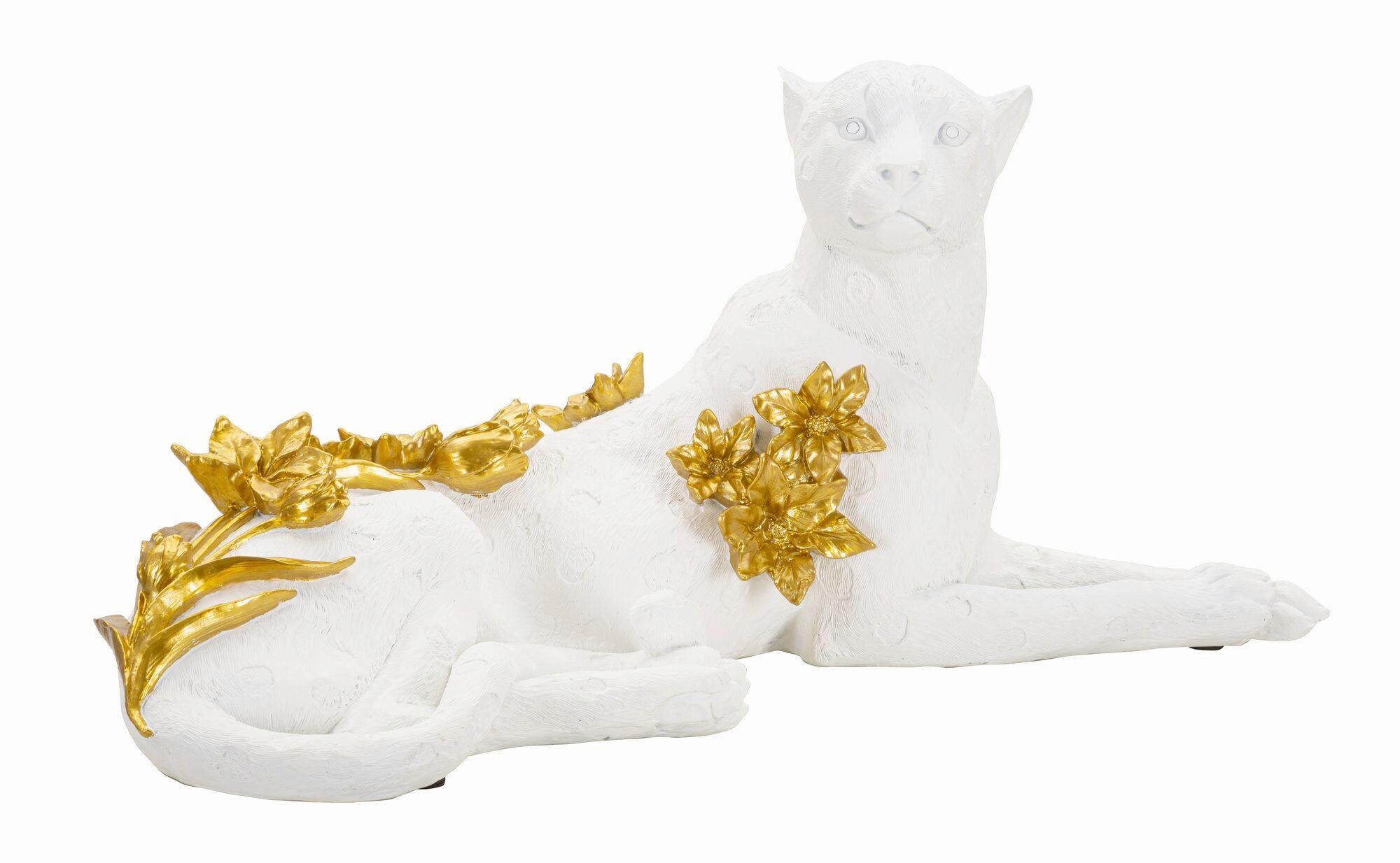 Skulptur Leopard White/Gold B: 53 cm