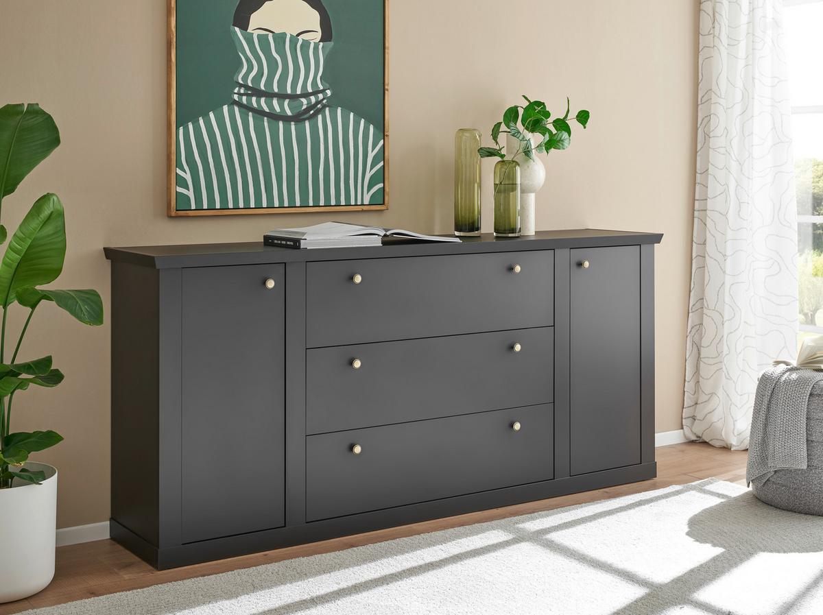 Sideboard Lincoln Schwarz/Eichefarben B: 205cm - Eichefarben/Schwarz, Design, Holzwerkstoff (205/92/42cm) - MID.YOU