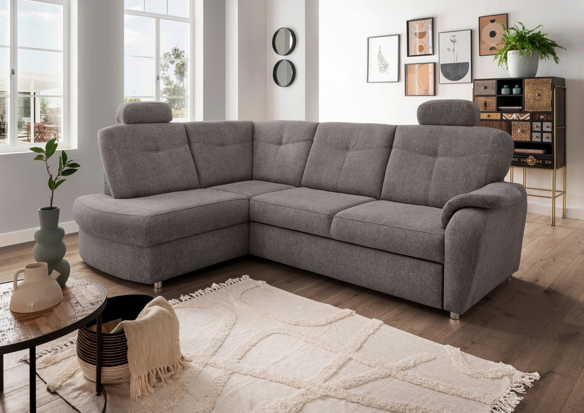 Eckschlafsofa Rosali Graubraun S: 180x264 Cm - Chromfarben/Graubraun, MODERN, Textil (180/264cm) - Livetastic