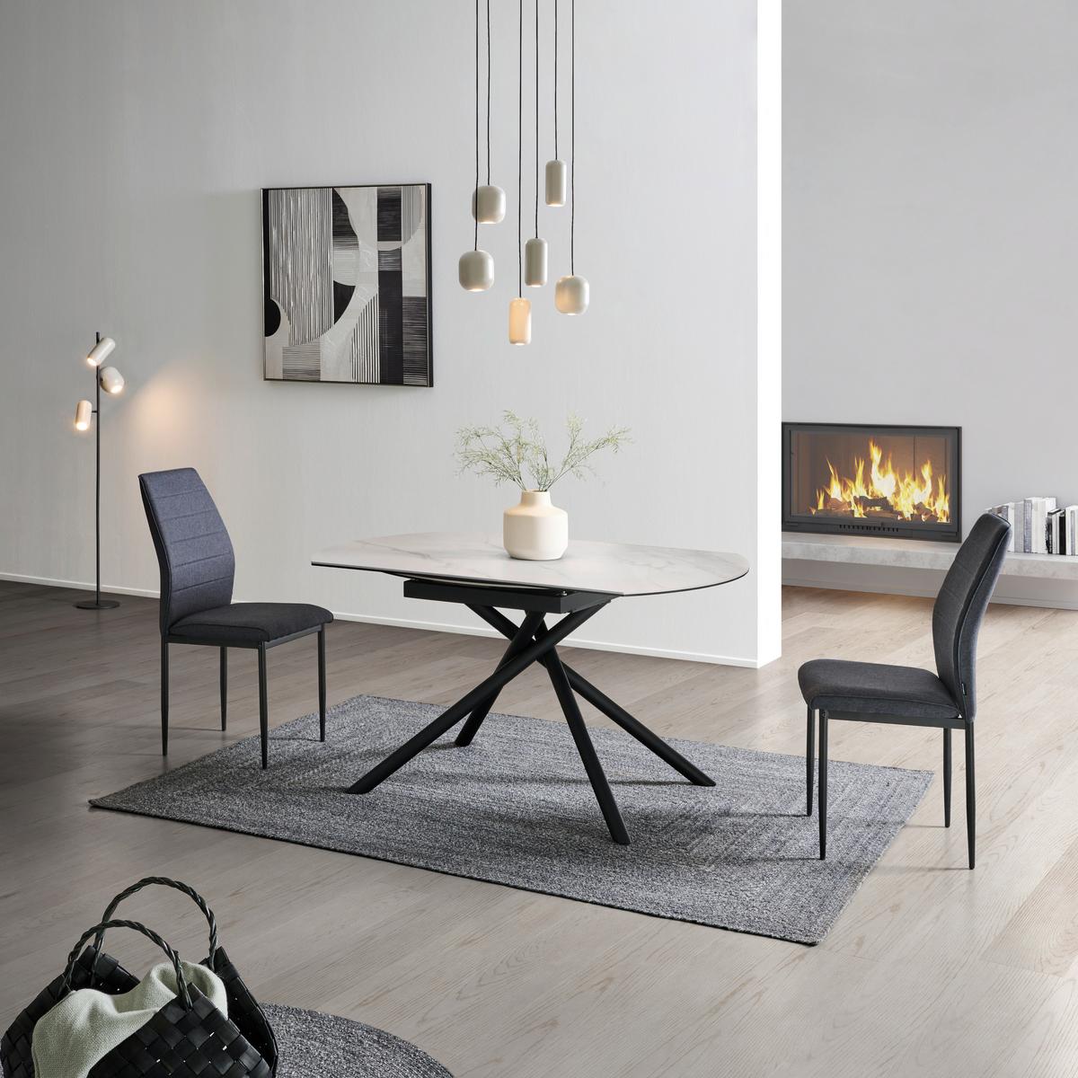 Esstisch Tiana - Schwarz/Weiß, LIFESTYLE, Glas/Keramik (90-140/76/140cm) - MID.YOU