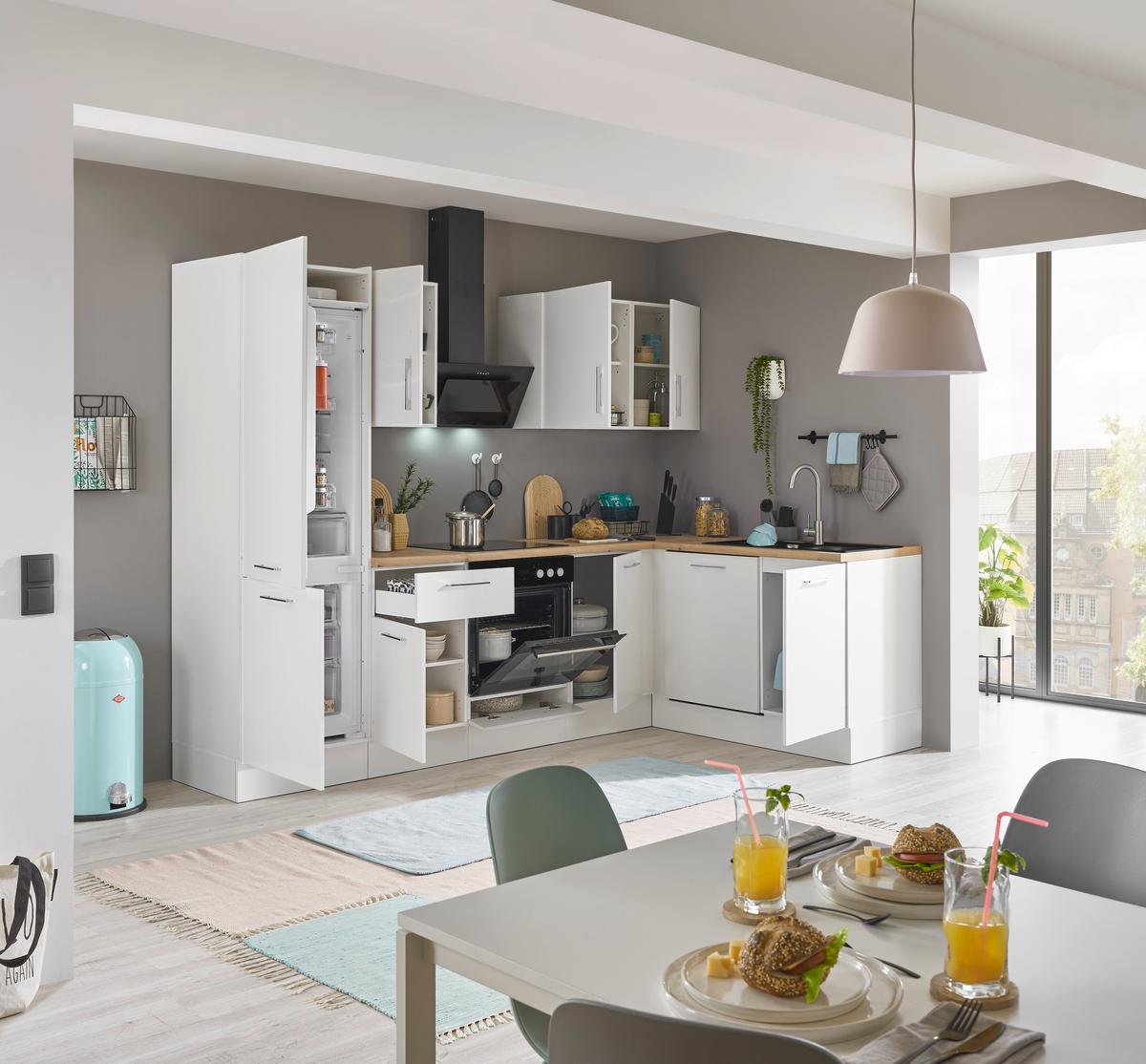 Eckküche Turin Weiß/eiche Dekor 280x175 Cm - Weiß/Eiche Artisan, Basics, Holzwerkstoff (280/175cm) - MID.YOU