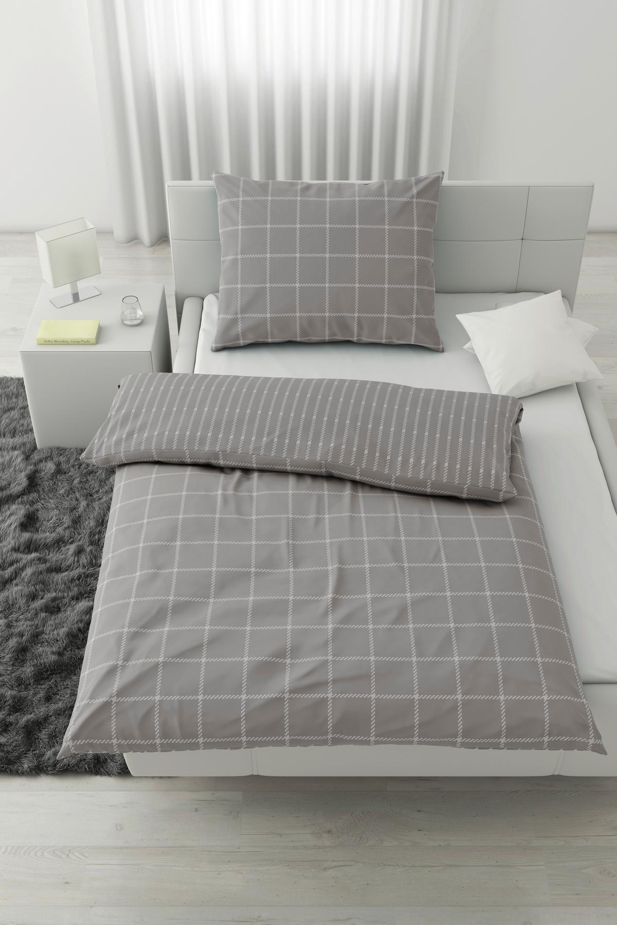 POSTEĽNÁ BIELIZEŇ KARO ALLOVER - svetlosivá, Konventionell, textil (140/200cm) - Mömax