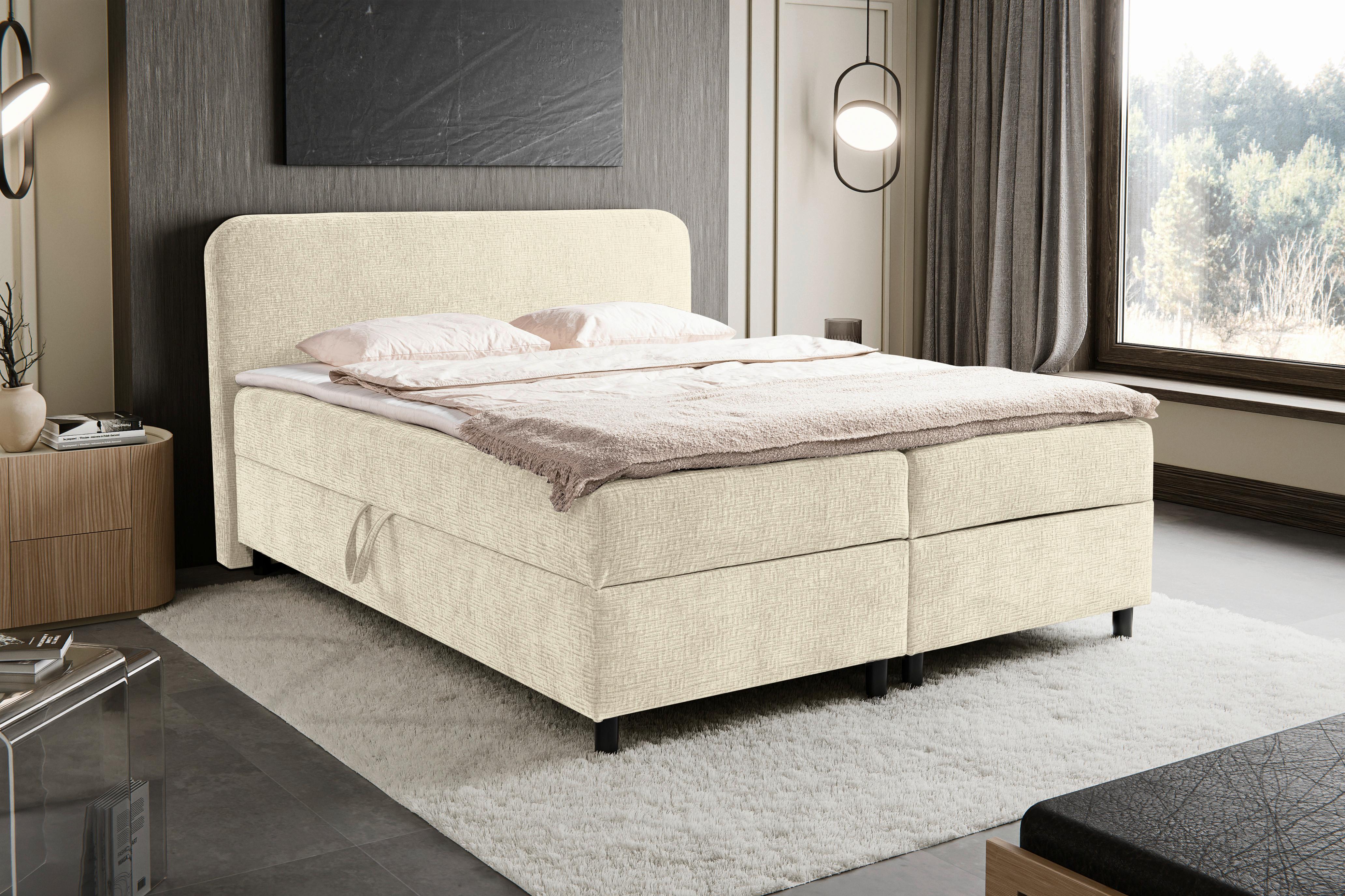 Boxbett mit Bettkasten Viva Creme 180x200 cm - Creme/Schwarz, MODERN, Holz/Kunststoff (180/200cm) - MID.YOU