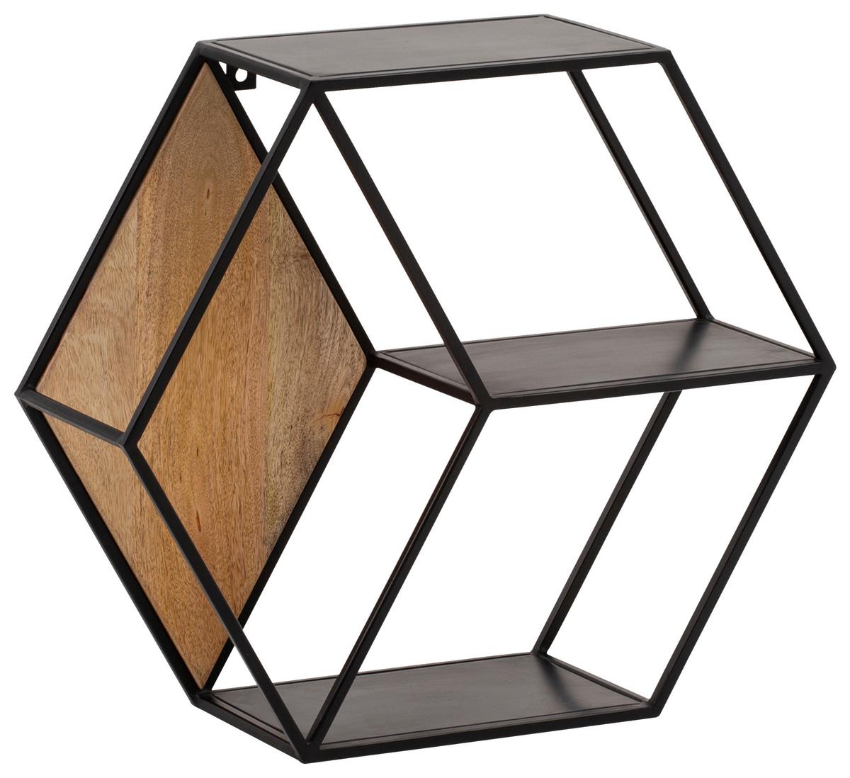 Nástěnný regál dřevo/kov - černá/hnědá, Lifestyle, kov/dřevo (60/52/20cm) - MID.YOU