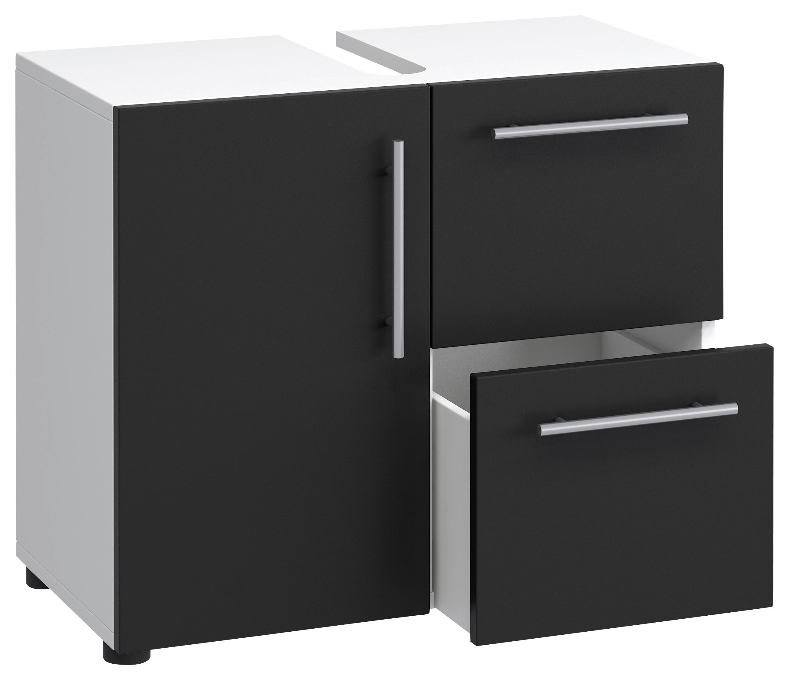 Waschbeckenunterschrank Flandu B: 61 cm Schwarz/Weiß Dekor