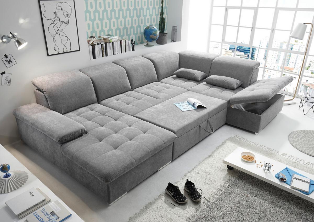 Sedací souprava WAYNE U - šedá/barvy stříbra, Konvenční, textil/plast (188/340/240cm) - MID.YOU
