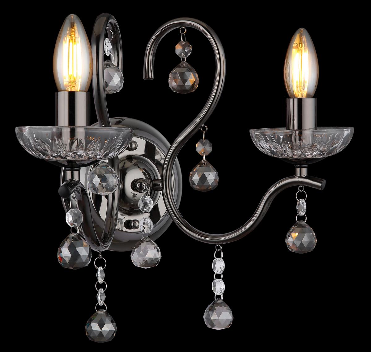 Wandleuchte 64134-2w - Klar/Schwarzchrom, KONVENTIONELL, Glas/Metall (33/21,7/33cm) - Globo