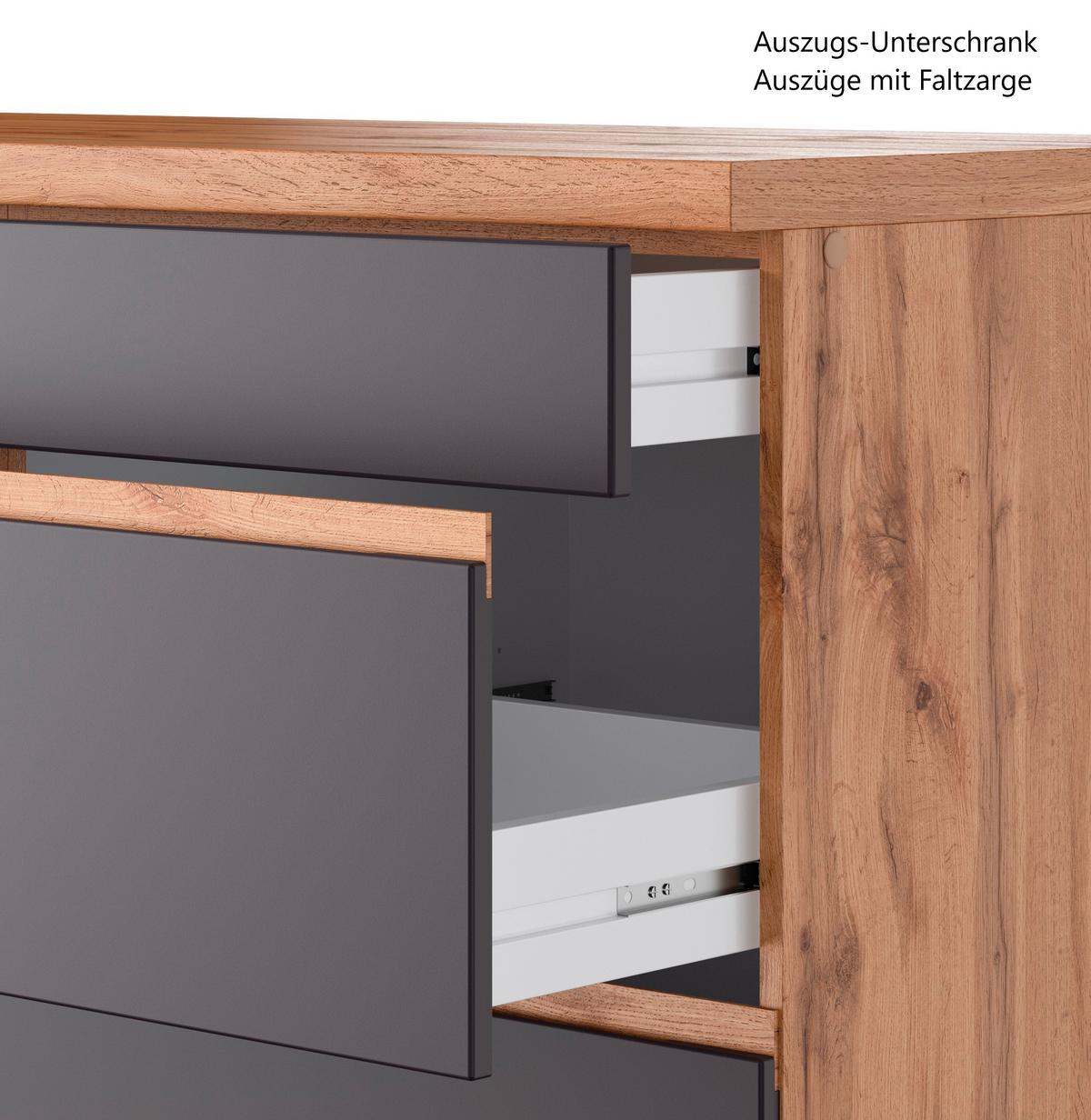 Küchenzeile Turin mit Geräten B: 330cm Grau/Wotaneiche Dekor - Eiche Wotan/Grau, Design, Holzwerkstoff (330cm) - Held