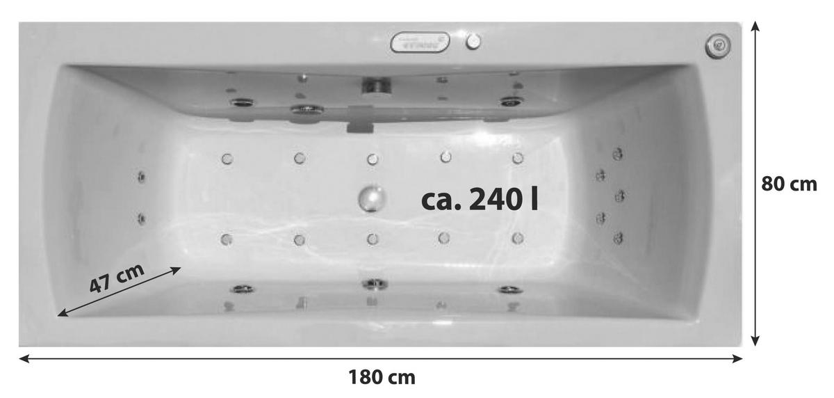 Whirlpool Badewanne Orient BxHxT 80x47x180 cm Mit 11 Düsen - Weiß, Basics (80/47/180cm)