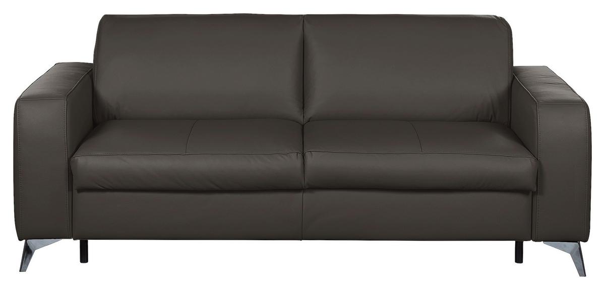 Schlafsofa Aloe Echtleder Dunkelbraun B: 204 Cm - Dunkelbraun/Silberfarben, Design, Leder (204/84/104cm) - Livetastic