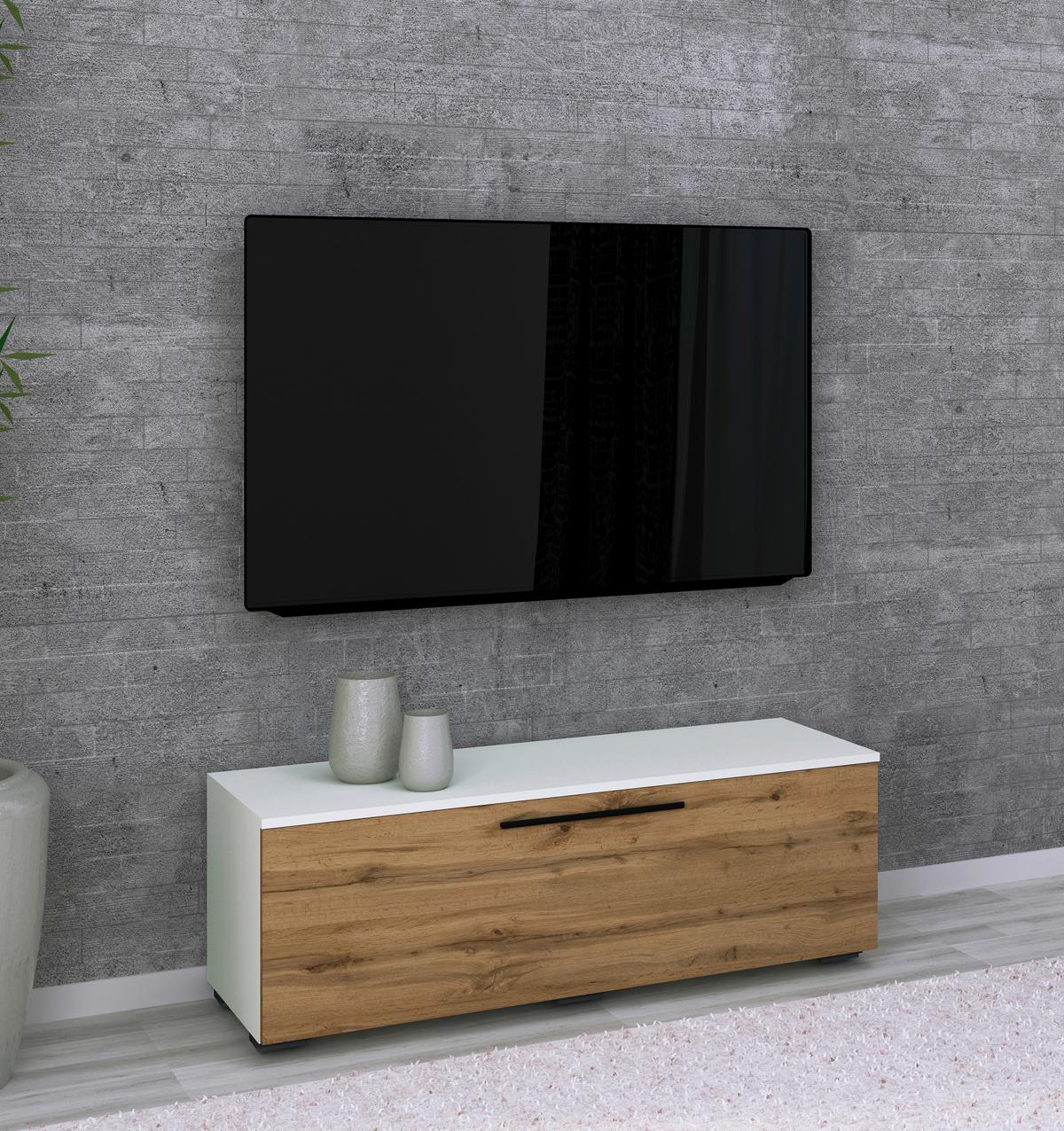 Nízka komoda Arila š: 115 cm, dub medový/biela - čierna/biela, Modern, kompozitné drevo/plast (115/39/40cm) - MID.YOU