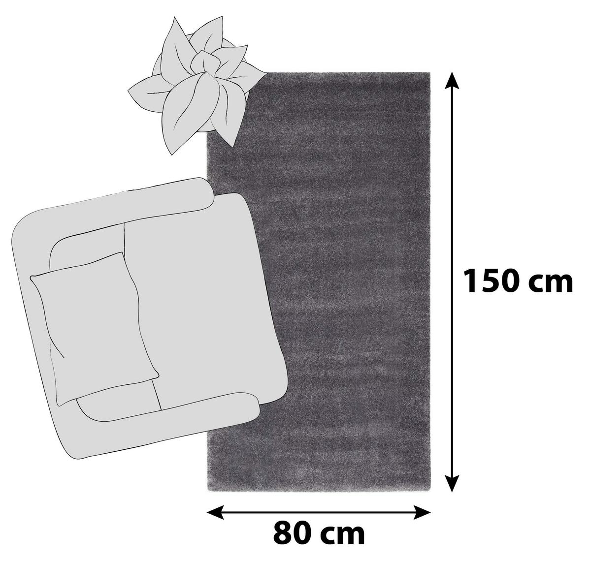 Hochflorteppich Bellevue Dunkelgrau 80x150 cm - Dunkelgrau, Basics, Textil (80/150cm) - Novel