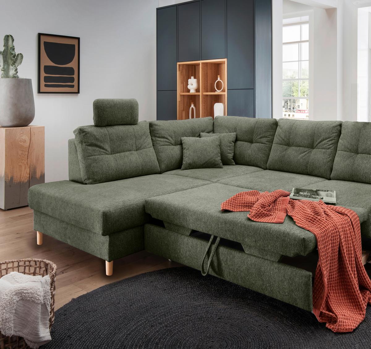 Ecksofa Brizzini Dunkelgrün S: 206x264 Cm - Dunkelgrün/Naturfarben, MODERN, Textil (206/264cm) - Livetastic