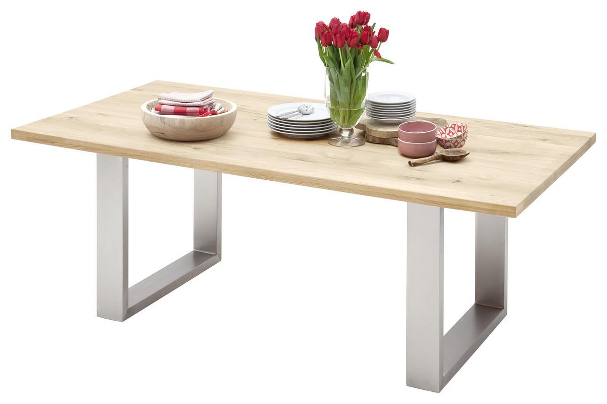 Esstisch Eiche Greta 160x90 cm Eichefarben/Edelstahlfarben - Edelstahlfarben/Eichefarben, Design, Holz/Holzwerkstoff (160/90/77cm) - Livetastic