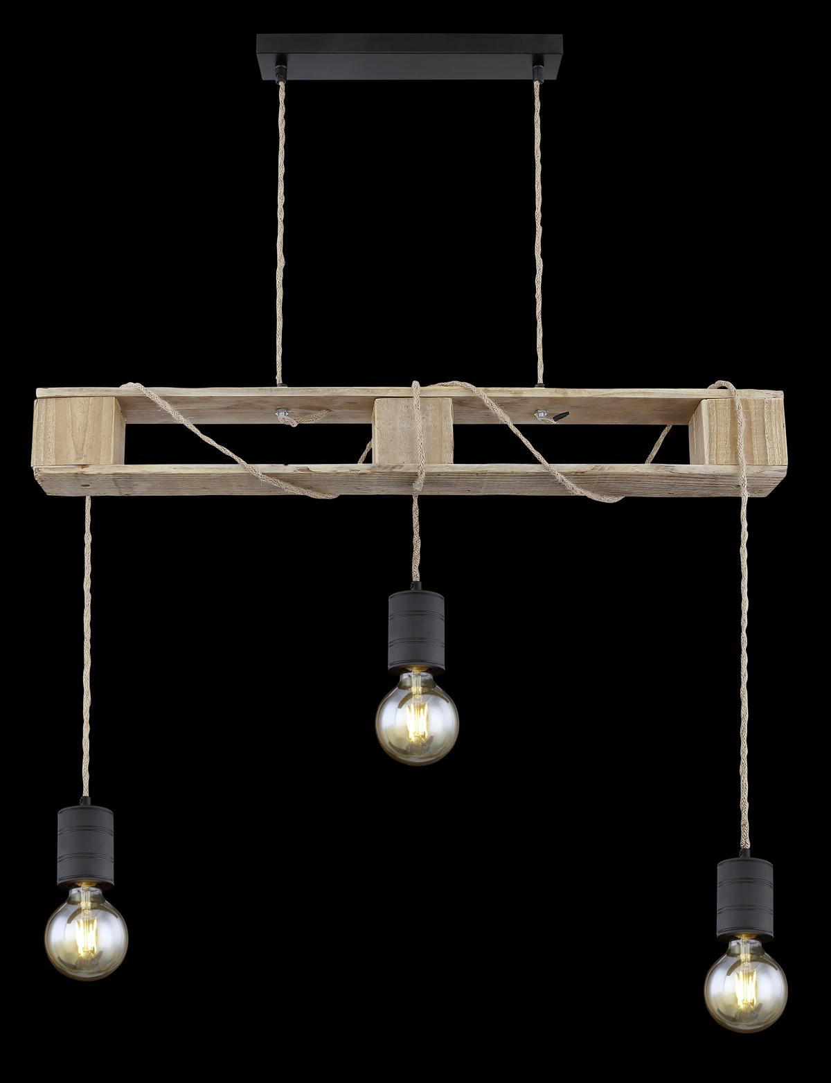 Hängeleuchte Joelle H: 120 Cm 3-Flammig, Braun/ Schwarz - Schwarz/Braun, Natur, Naturmaterialien/Holz (83/10/120cm) - Globo