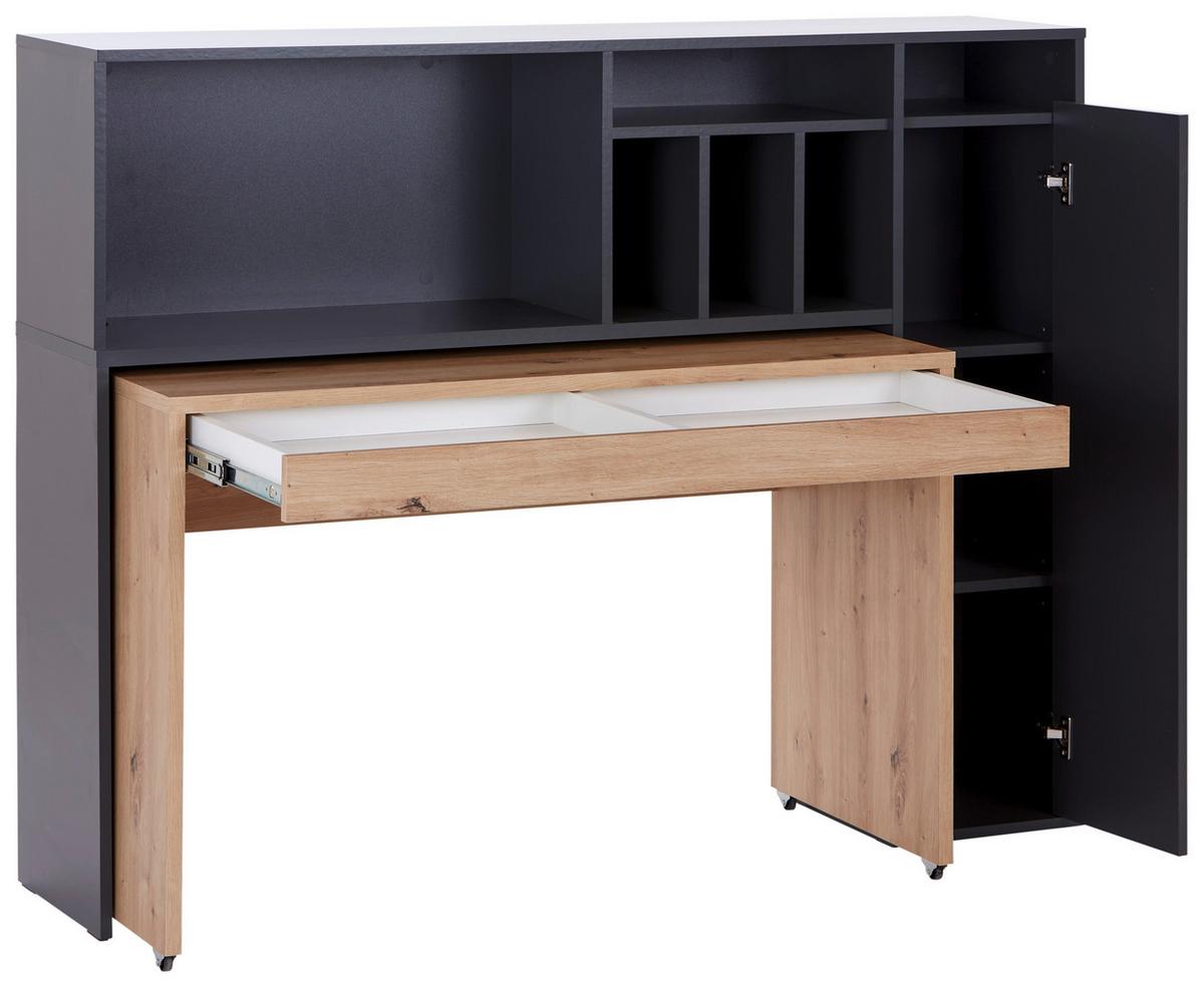 Schreibtisch mit Stauraum B: 150 cm Anthrazit/Eiche Dekor - Anthrazit/Eiche Artisan, MODERN, Holzwerkstoff (150/118,7/52,8cm)