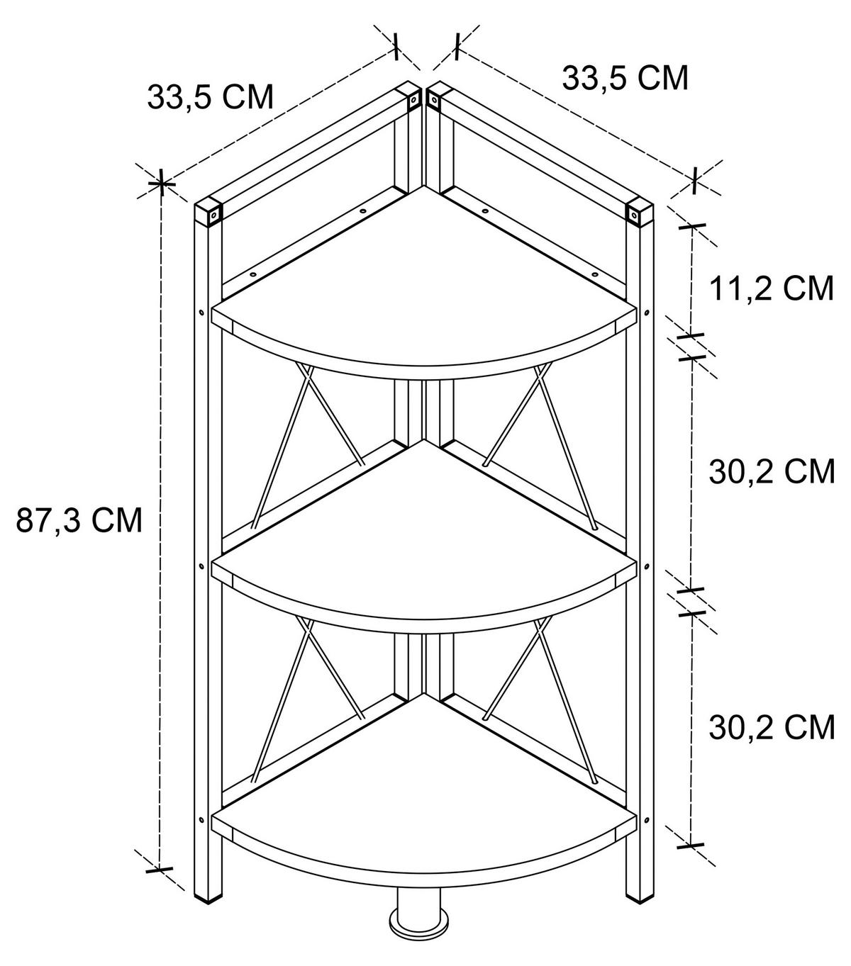 Eckregal Insasi Schwarz Honigeiche Dekor - Honigeiche/Schwarz, Design, Holzwerkstoff/Metall (34/87/34cm) - MID.YOU