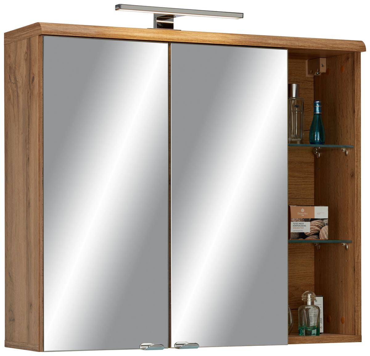 ZRCADLOVÁ SKŘÍŇKA FLOAT -EXKLUSIV- - barvy dubu/barvy chromu, Moderní, kov/kompozitní dřevo (80/70/23cm) - Premium Living