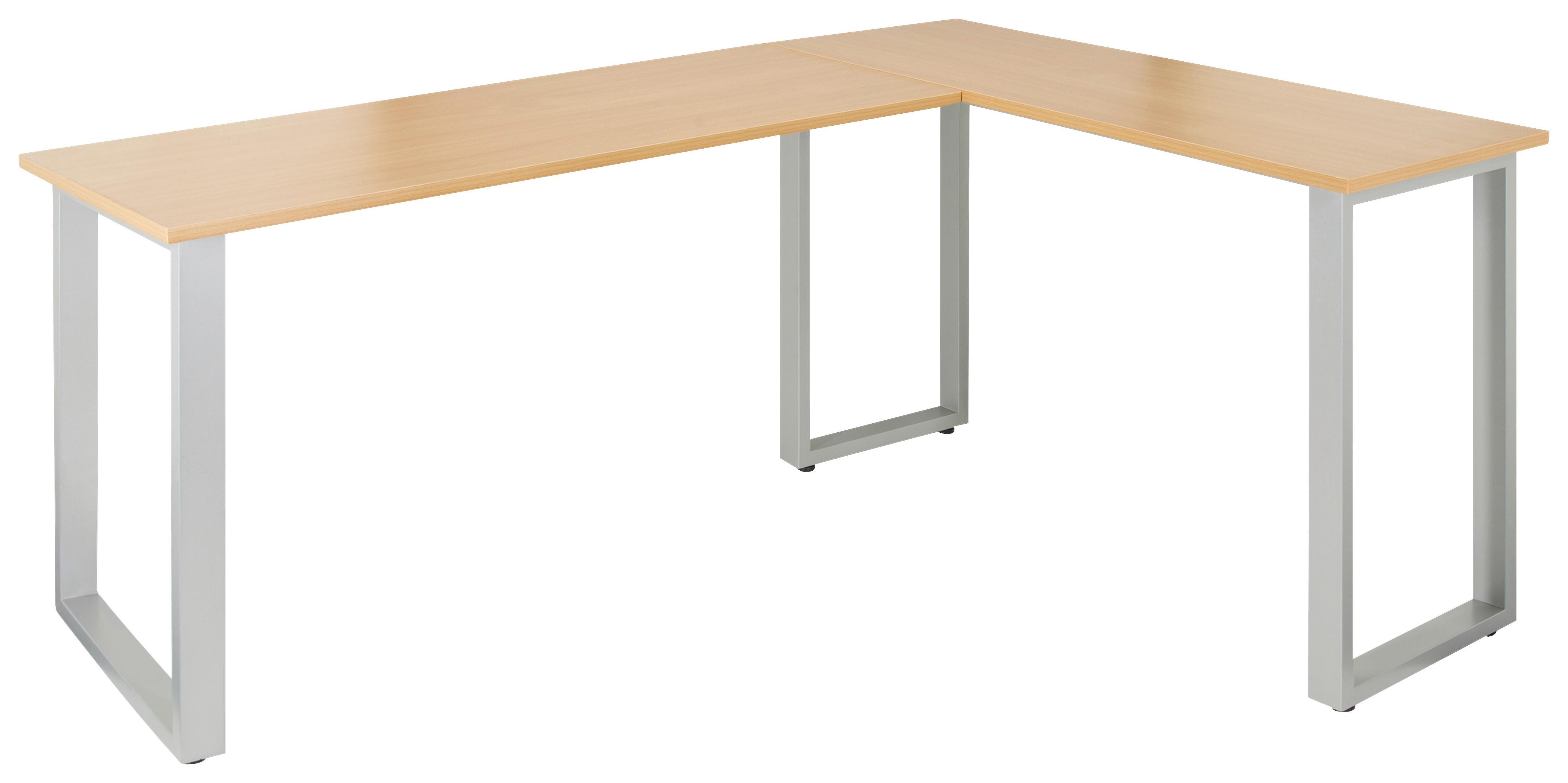 Eckschreibtisch B: 120 cm Workspace Basic - Silberfarben/Buchefarben, Basics, Holzwerkstoff/Metall (165/120/75cm) - MID.YOU