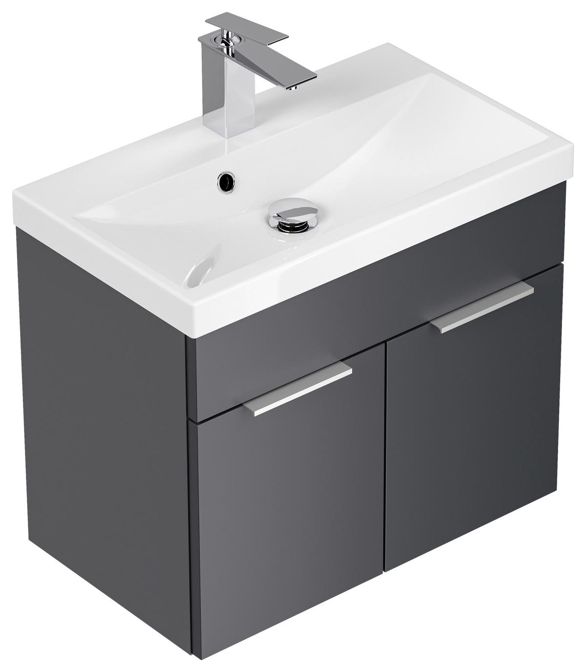 Waschtischkombi Slimline Graphitfarben B: 59,5cm - Graphitfarben/Weiß, Basics, Holzwerkstoff/Stein (59,5cm) - MID.YOU