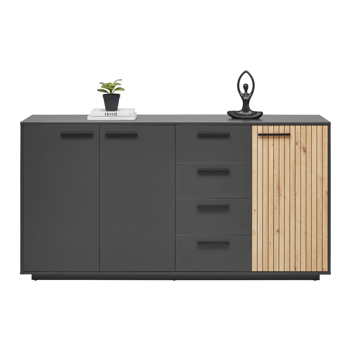 ŠIROKÁ KOMODA LUKAS -EXKLUSIV- - černá/antracitová, Moderní, kompozitní dřevo/plast (183,6/95,4/40,2cm) - Mömax