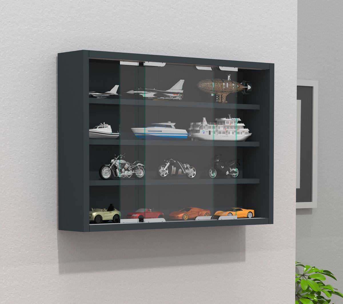 Hängevitrine Agisa M B: 57 cm Anthrazit - Anthrazit, MODERN, Glas/Holzwerkstoff (57/40/10cm) - MID.YOU