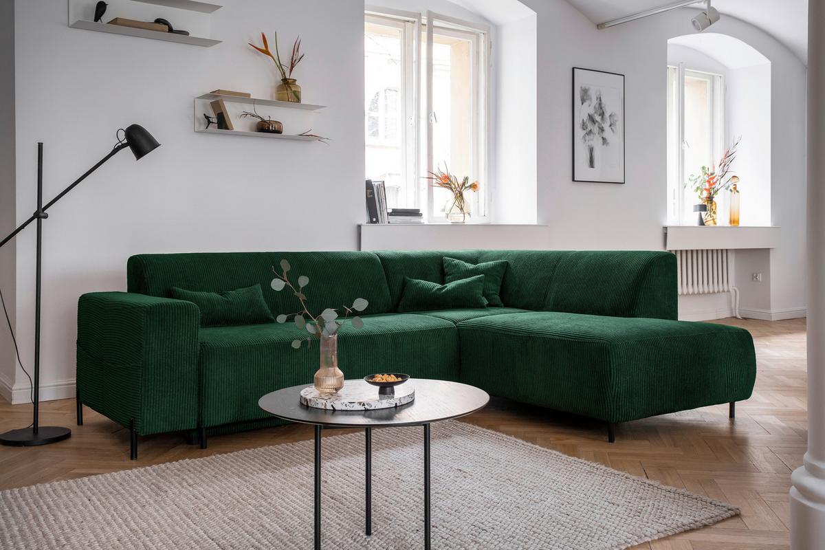 Ecksofa Cuddly Mia Flaschengrün S: 250x192 cm - Dunkelgrün/Schwarz, Textil (250/192cm) - MID.YOU