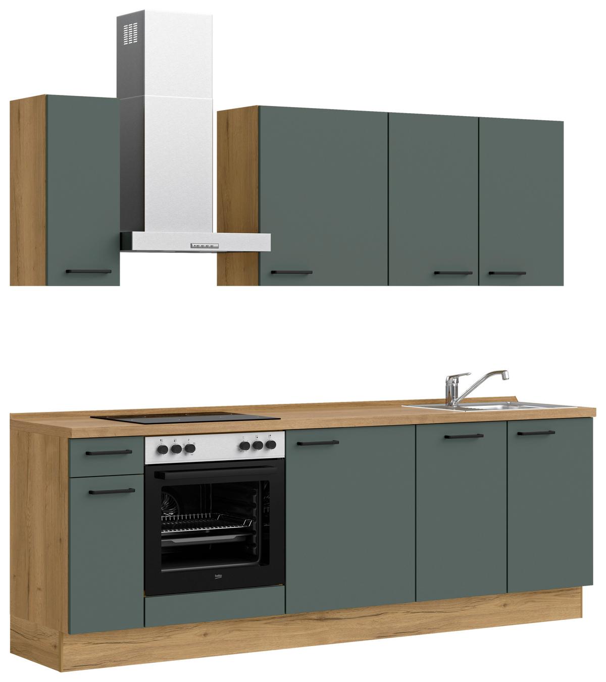 Kuchyňská linka 240 cm, minerální zelená,ultra matná - barvy dubu/černá, Moderní, kov/kompozitní dřevo (240cm) - Nobilia