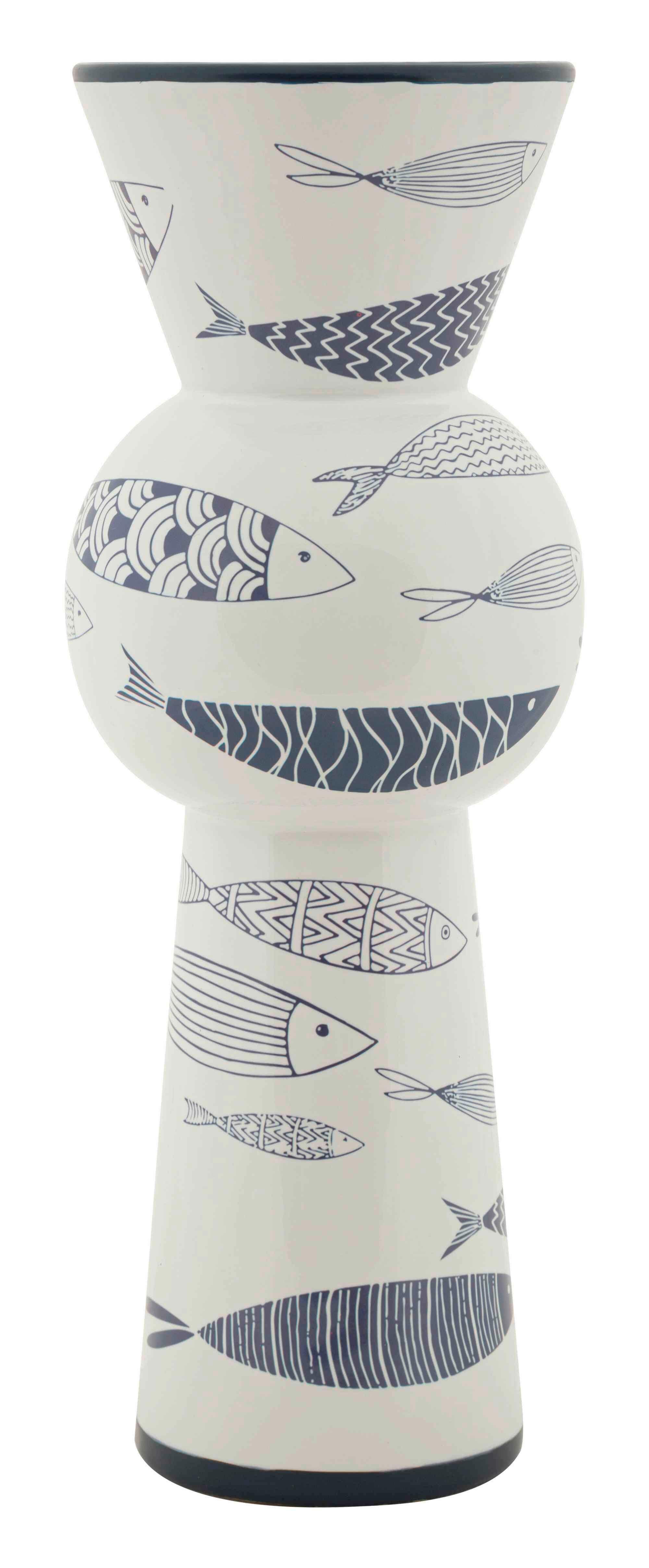 Vase Fish Tall Blau, Weiß B: 14 Cm - Blau/Weiß, Basics, Keramik (14/38.5/14cm)