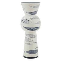 Vase Fish Tall Blau, Weiß B: 14 cm - Blau/Weiß, Basics, Keramik (14/38.5/14cm)
