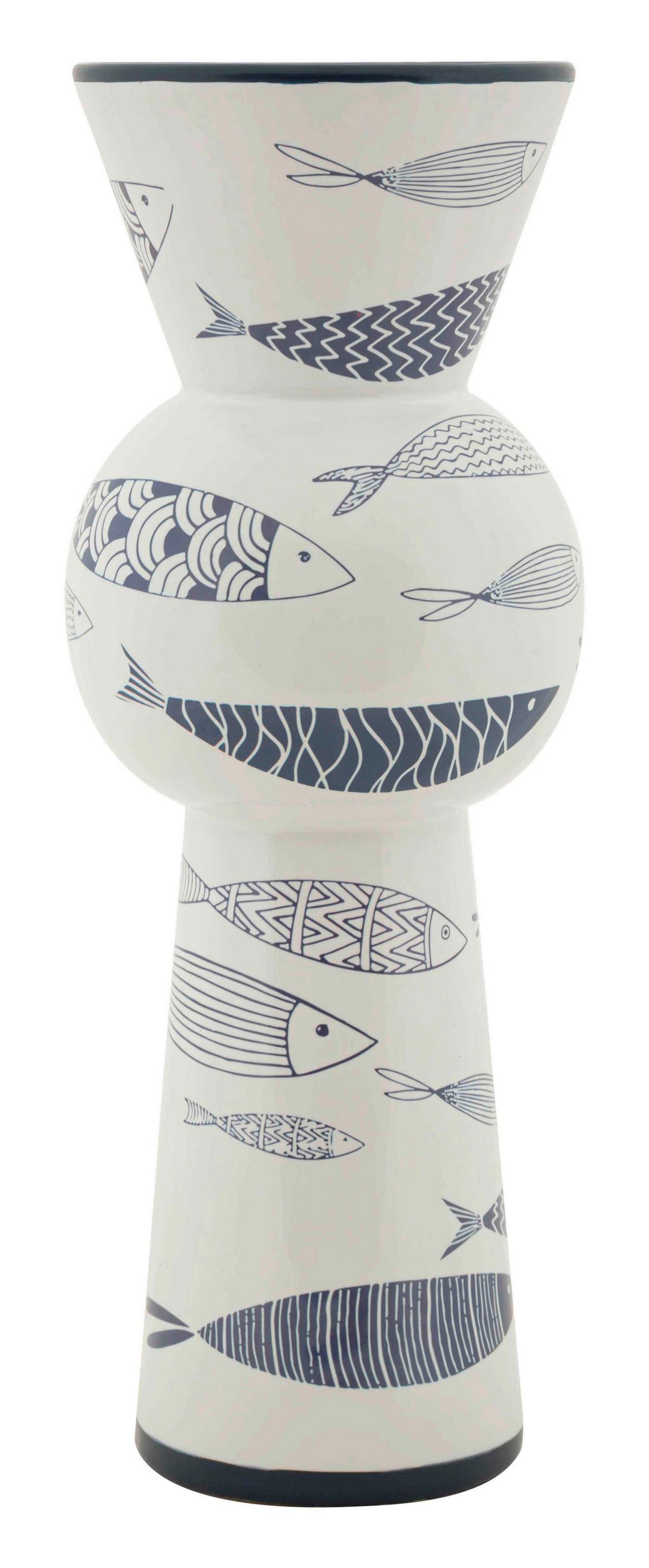 Vase Fish Tall Blau, Weiß B: 14 cm - Blau/Weiß, Basics, Keramik (14/38.5/14cm)