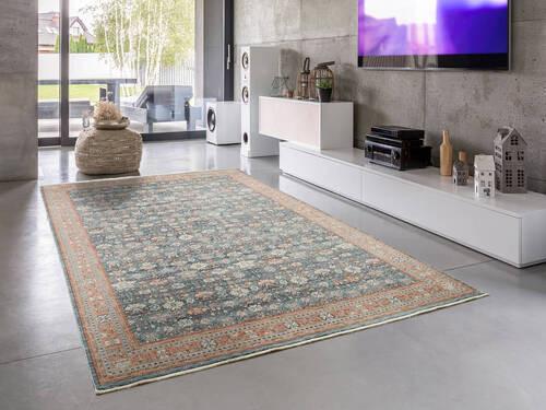 Vintage-Teppich Picardie - Blau/Terracotta, Design, Textil (65/130cm) - Novel