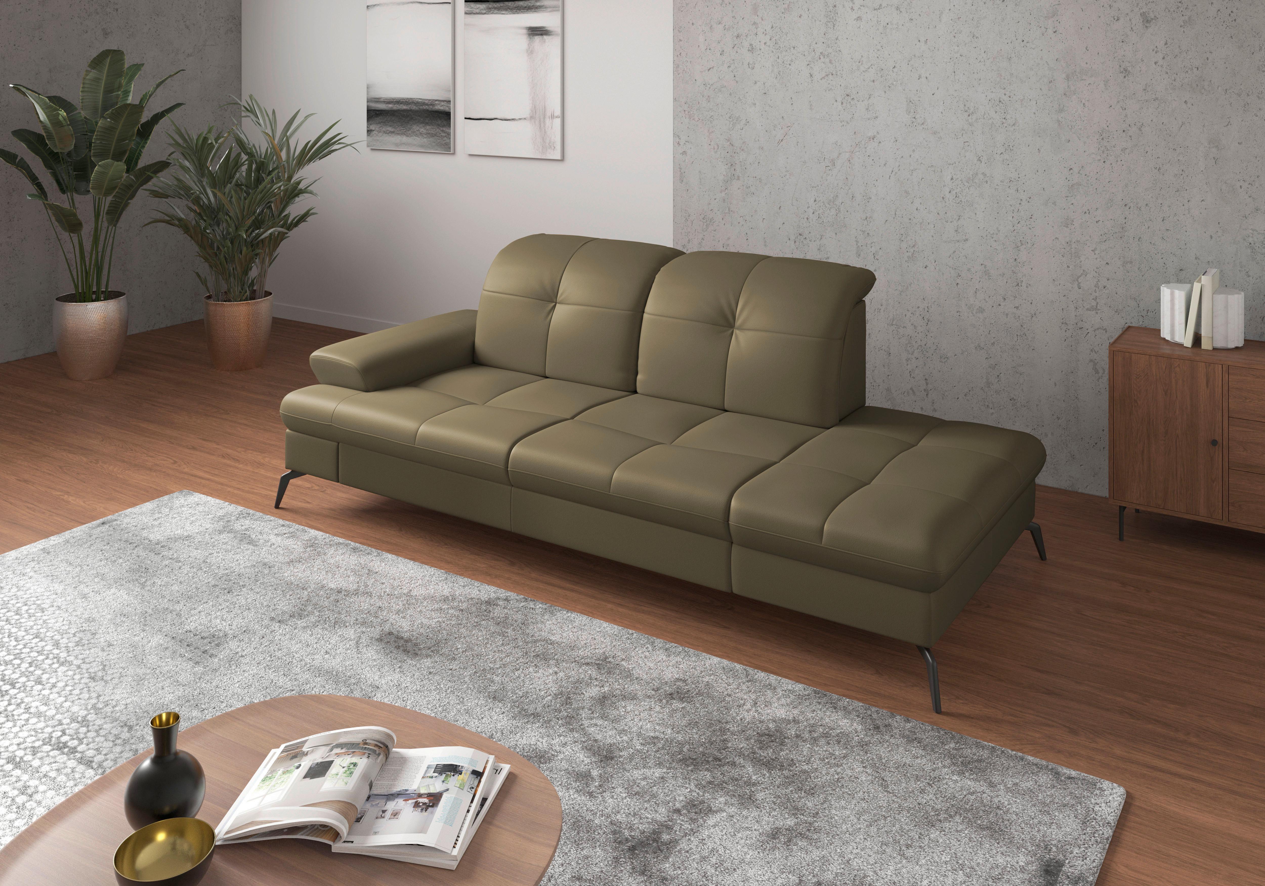 Récamiere Amica E, Olivgrün B: 231 Cm - Schwarz/Olivgrün, KONVENTIONELL, Leder/Textil (231/90/122cm) - Sit & More