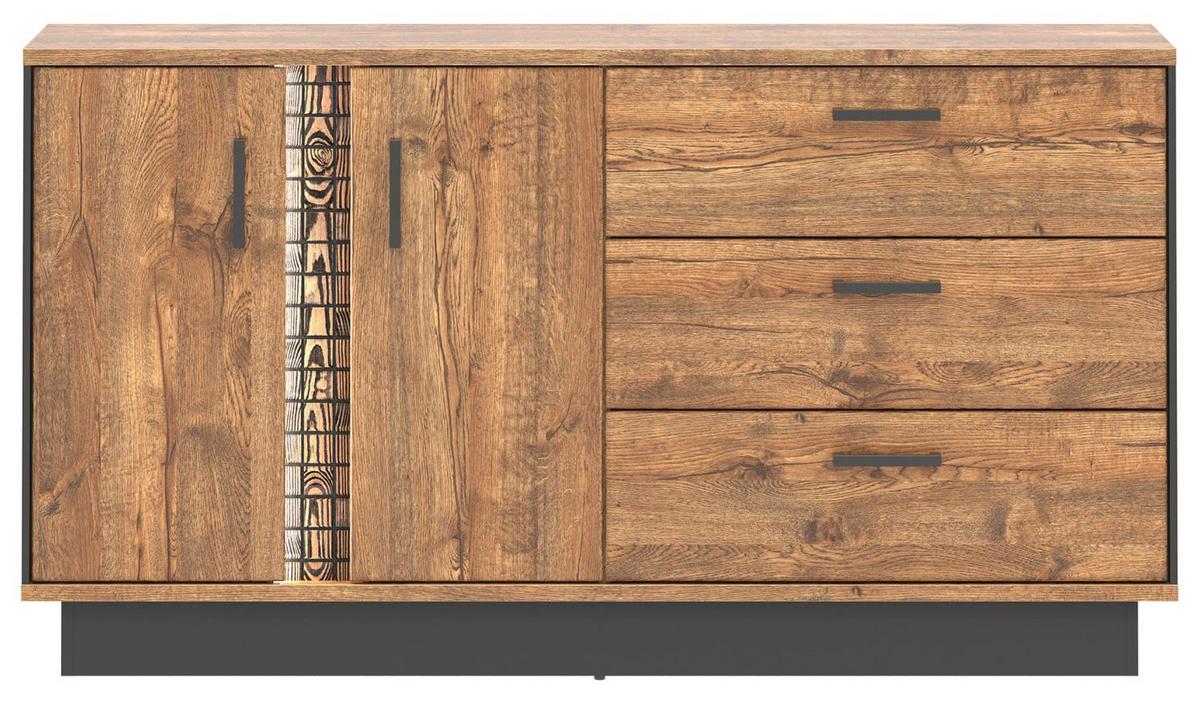 Široká komoda DORIAN 2D3S - čierna/farba duba, Design, kompozitné drevo/plast (153/84/40cm) - MID.YOU