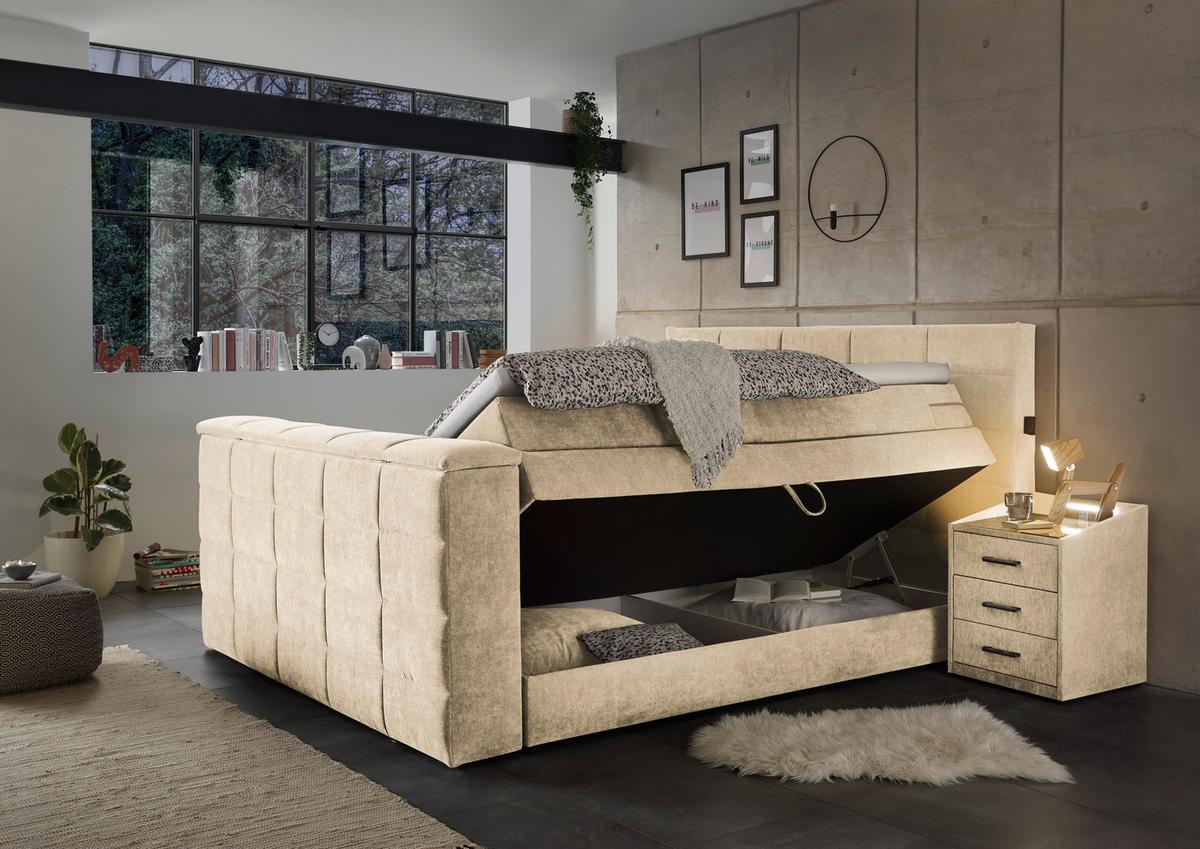 Boxspringbett Mit Bettkasten 180x200 Cm Denver - Sandfarben, KONVENTIONELL, Textil (180/200cm) - Carryhome
