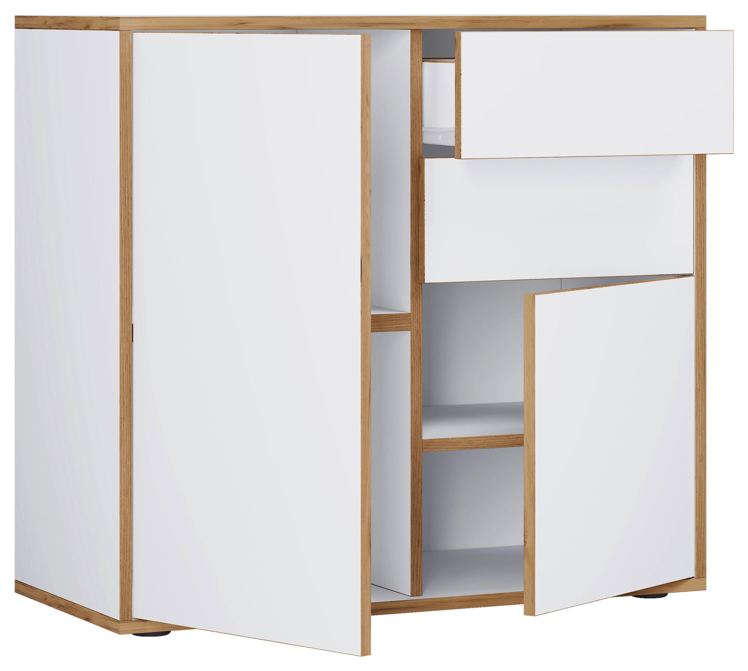 Kommode Salia Weiß, Honigeiche Dekor B: 79cm - Honigeiche/Schwarz, Design, Holzwerkstoff (79/74/33cm) - MID.YOU