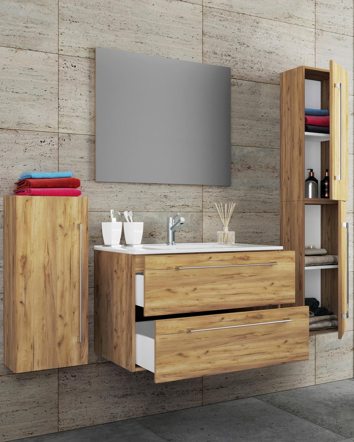 Badezimmer Badinos 5-Teilig Honigeiche B: 80 cm - Honigeiche/Weiß, MODERN, Keramik/Holzwerkstoff (147cm) - MID.YOU