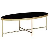 Couchtisch Glas Oval Schwarz/goldfarben - Goldfarben/Schwarz, Design, Glas/Metall (110/56/41cm) - MID.YOU