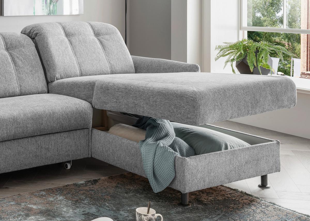 Ecksofa Minori Chenille Silberfarben, S: 267x184 cm - Silberfarben/Schwarz, MODERN, Textil (267/184cm) - Livetastic