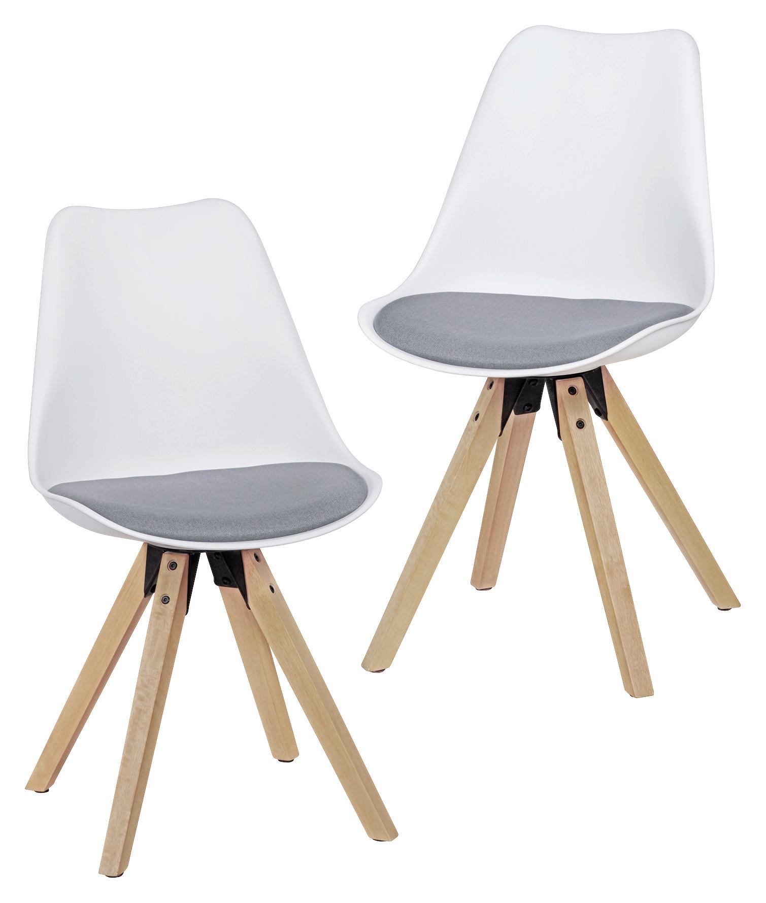 Schalenstuhl Lima Weiß Beine Echtholz 2er-Set - Eichefarben/Weiß, Design, Holz/Kunststoff (48/89/48cm) - MID.YOU