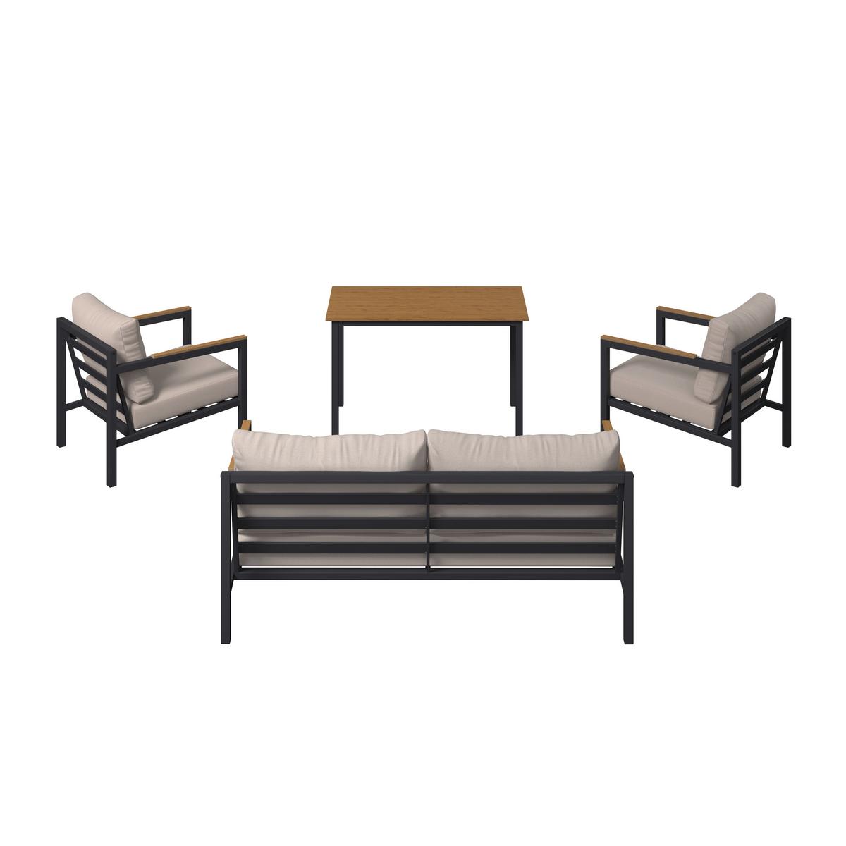 Loungegarnitur Dallas - Dunkelgrau/Beige, MODERN, Kunststoff/Textil - Beldano