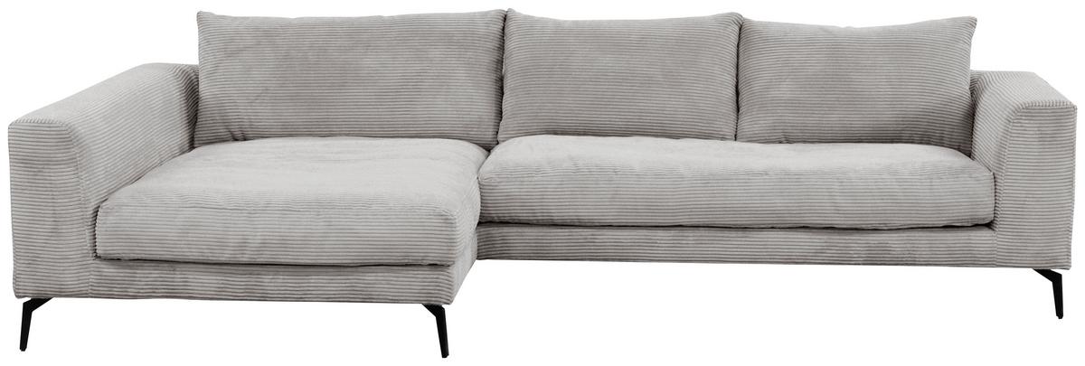 Ecksofa Berlin Cord Hellgrau 172x313 cm - Hellgrau/Schwarz, Design, Textil (172/313cm) - Livetastic