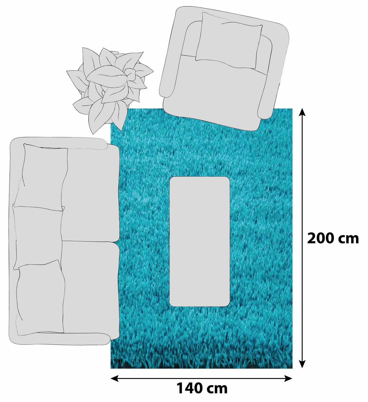 Hochflor Teppich Türkis Prime 140x200 Cm - Türkis, MODERN, Textil (140/200cm)