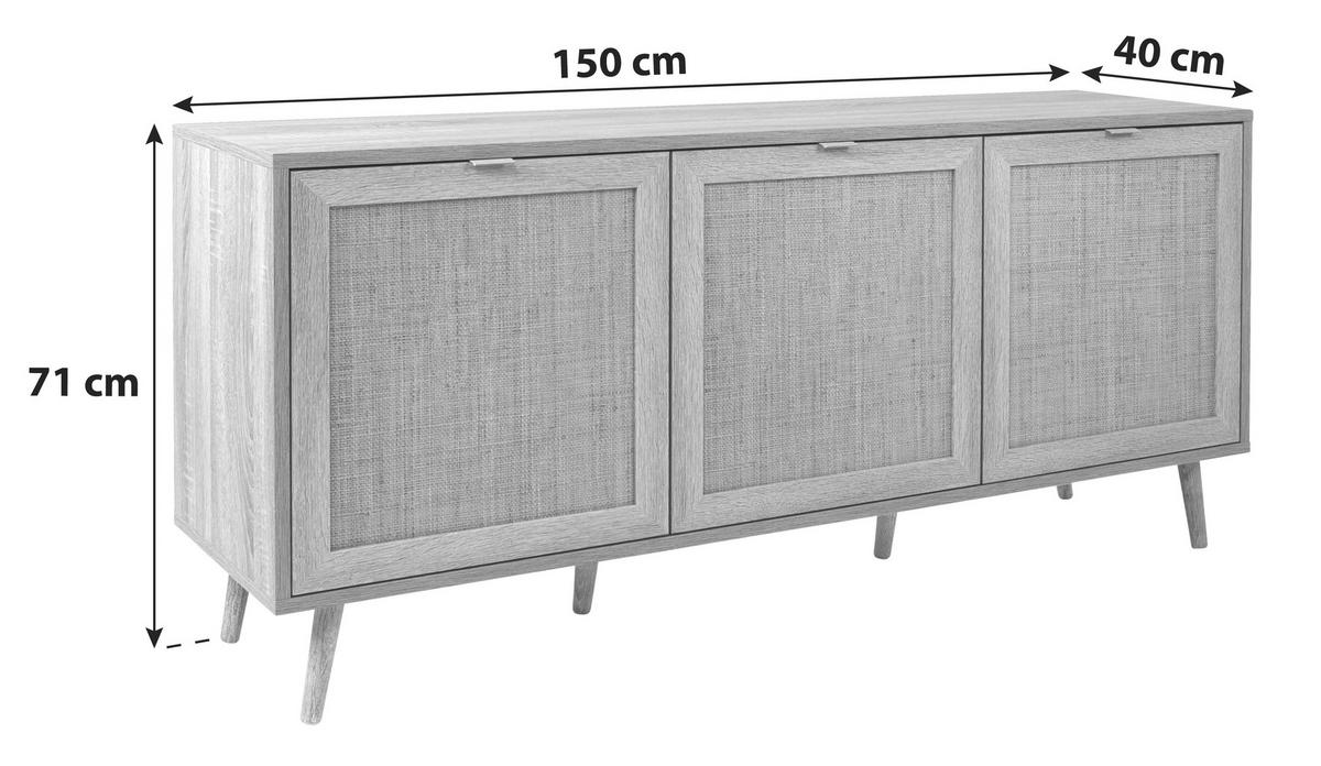 Sideboard Dekor Mit 3 Türen 150 cm Bali Sonoma Eiche - Sonoma Eiche, Natur, Holzwerkstoff (150/71/40cm) - MID.YOU