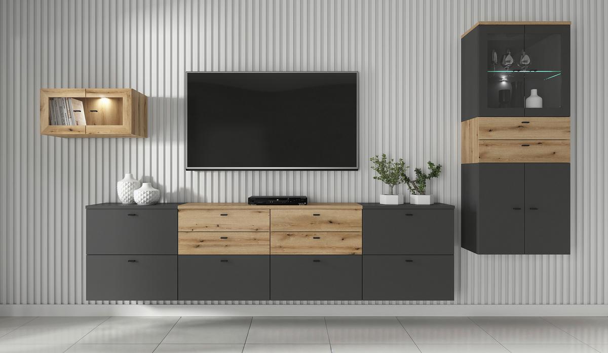 Wohnwand Sixty-four Anthrazit/eichefarben - Eichefarben/Anthrazit, Trend, Holzwerkstoff (320/160/35cm)