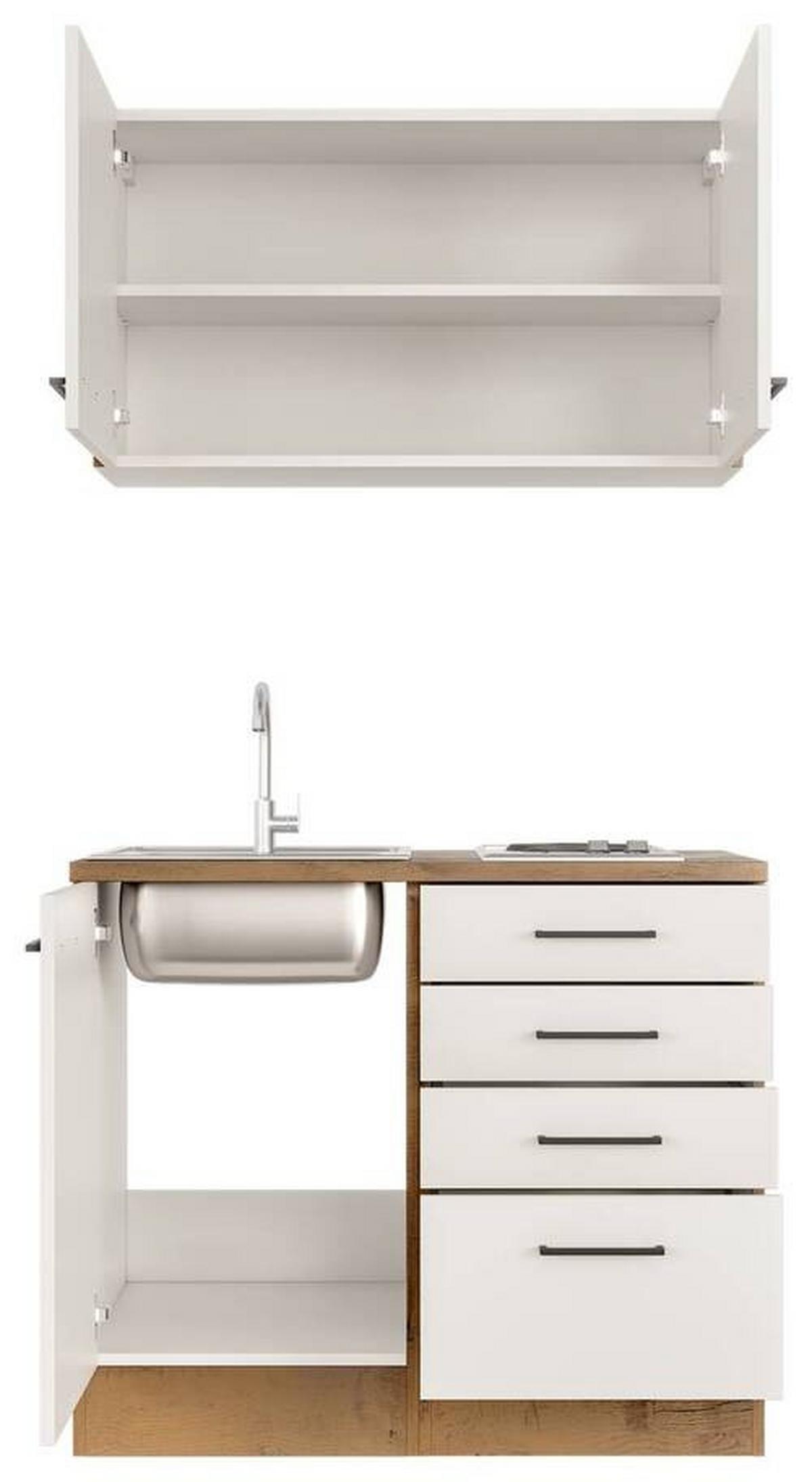 Minikuchyňa AVILA, šírka 100cm vrátane drezu a varnej dosky - čierna/magnóliová, Modern, kov/kompozitné drevo (100cm) - FlexWell