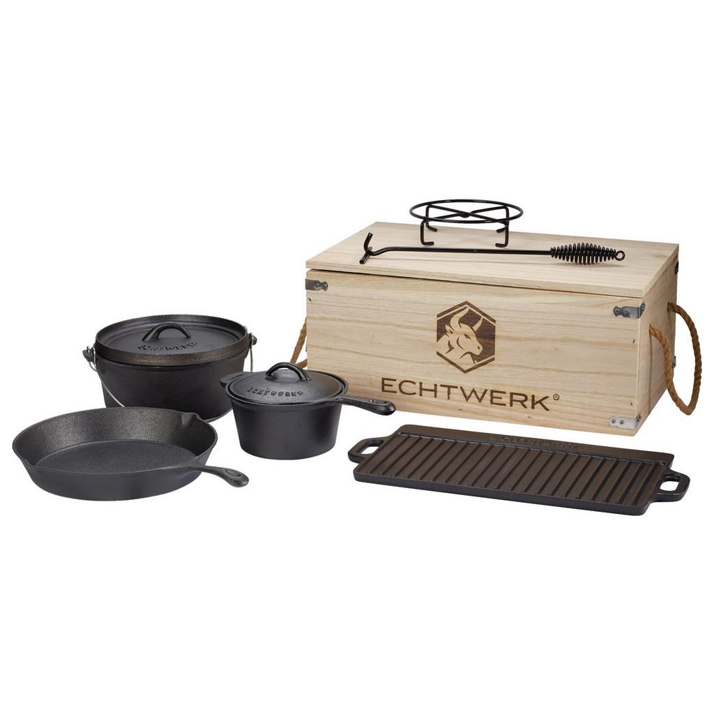 Dutch Oven 7--Teilig. Gusseisen ø 24/16,5/30cm mit Deckelheber
