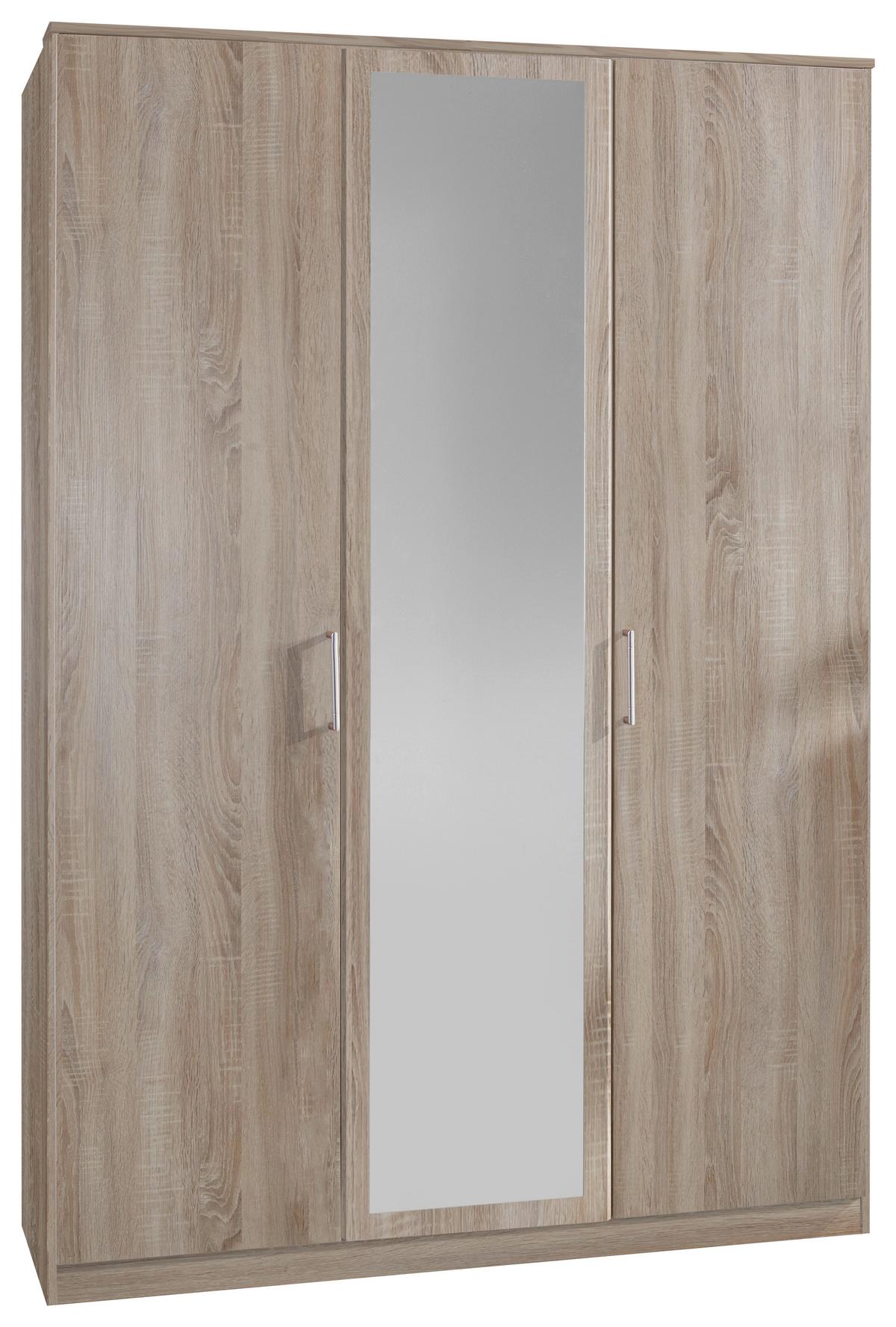 Drehtürenschrank Mit Spiegel 135cm Osaka, Sägerau Dekor - Eichefarben, KONVENTIONELL, Glas/Holzwerkstoff (135/199/58cm) - MID.YOU